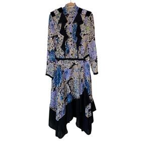 Coach X Kaffe Fassett Print Floral Black Lavender size 4 Asymmetric Hem